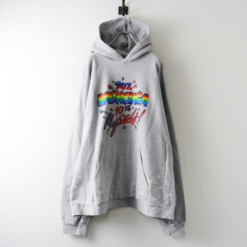 JPタグ バレンシアガ BALENCIAGA ロゴプリント 裏毛 ビッグシルエット プルオーバーパーカー 3 グレー┃■スウェット【2400015109176】 28,457円