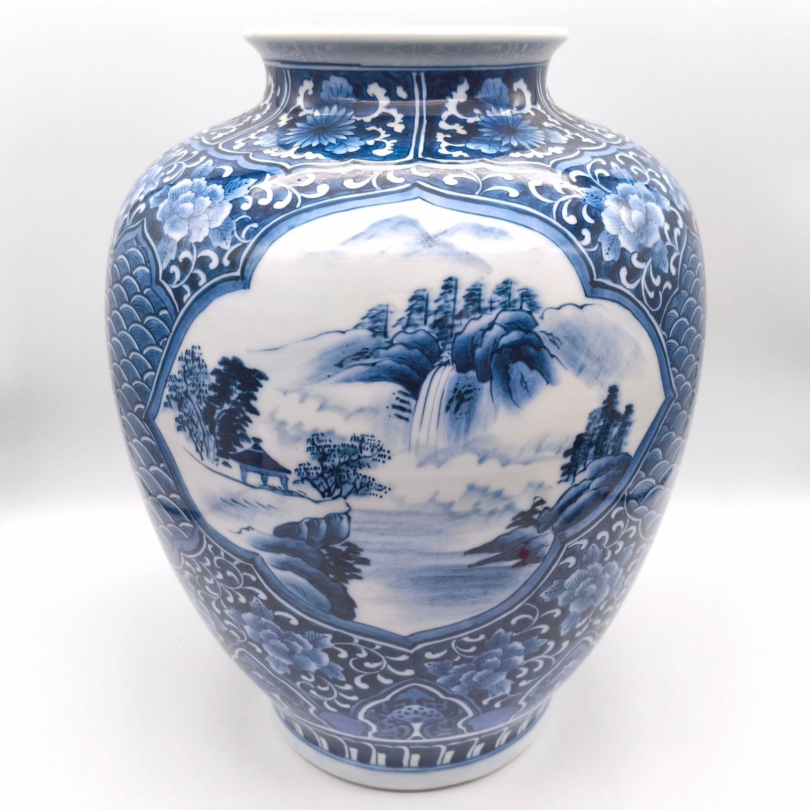 肥前・峯右衛門・染付・花器・花瓶・大型・高さ約38.8㎝・No.260727-20・梱包サイズ120