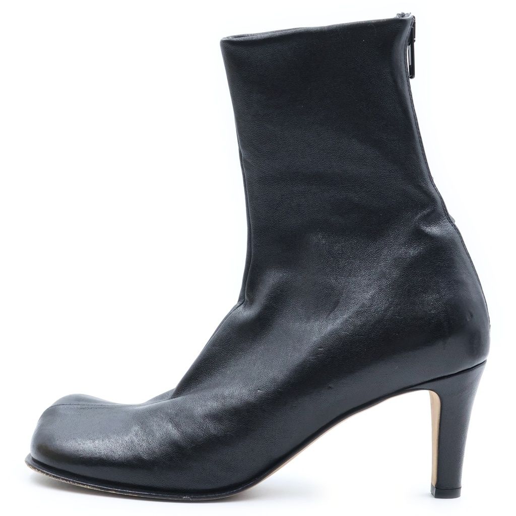 BOTTEGA VENETA (ボッテガヴェネタ) ブロックアンクル スクエアトゥ レザーヒールブーツ レディース ブラック