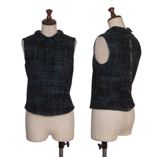 エンポリオアルマーニEMPORIO ARMANI ヘリンボーンツイードノースリーブブラウス ターコイズ黒38 18,357円