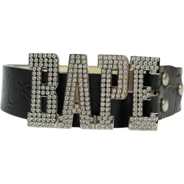 Size【M】 A BATHING APE ア ベイシング エイプ SOLID CAMO BAPE LOGO BELT RHINESTONES ベルト 黒 【中古品-非常に良い】 30015122