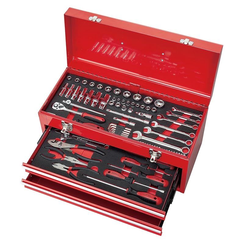 【新品】 イーバリュー(E-Value) 整備工具セット チェスト 80点組 72山ギアラチェットハンドル メンテナンスに必要な厳選工具をセットアップ EST-2680RE 1