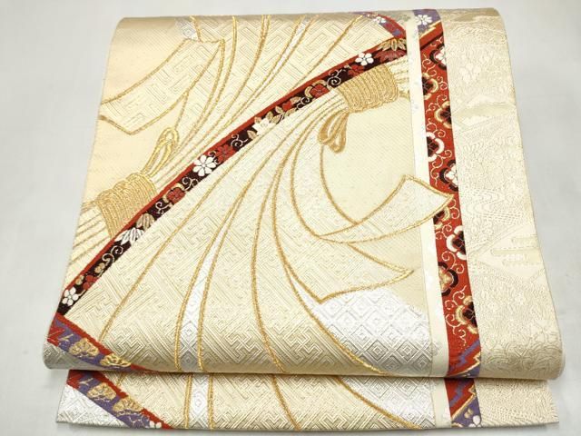 平和屋本店▼六通柄袋帯　束ね熨斗　花文　本金箔　正絹　逸品　CABL4842hy 10,323円