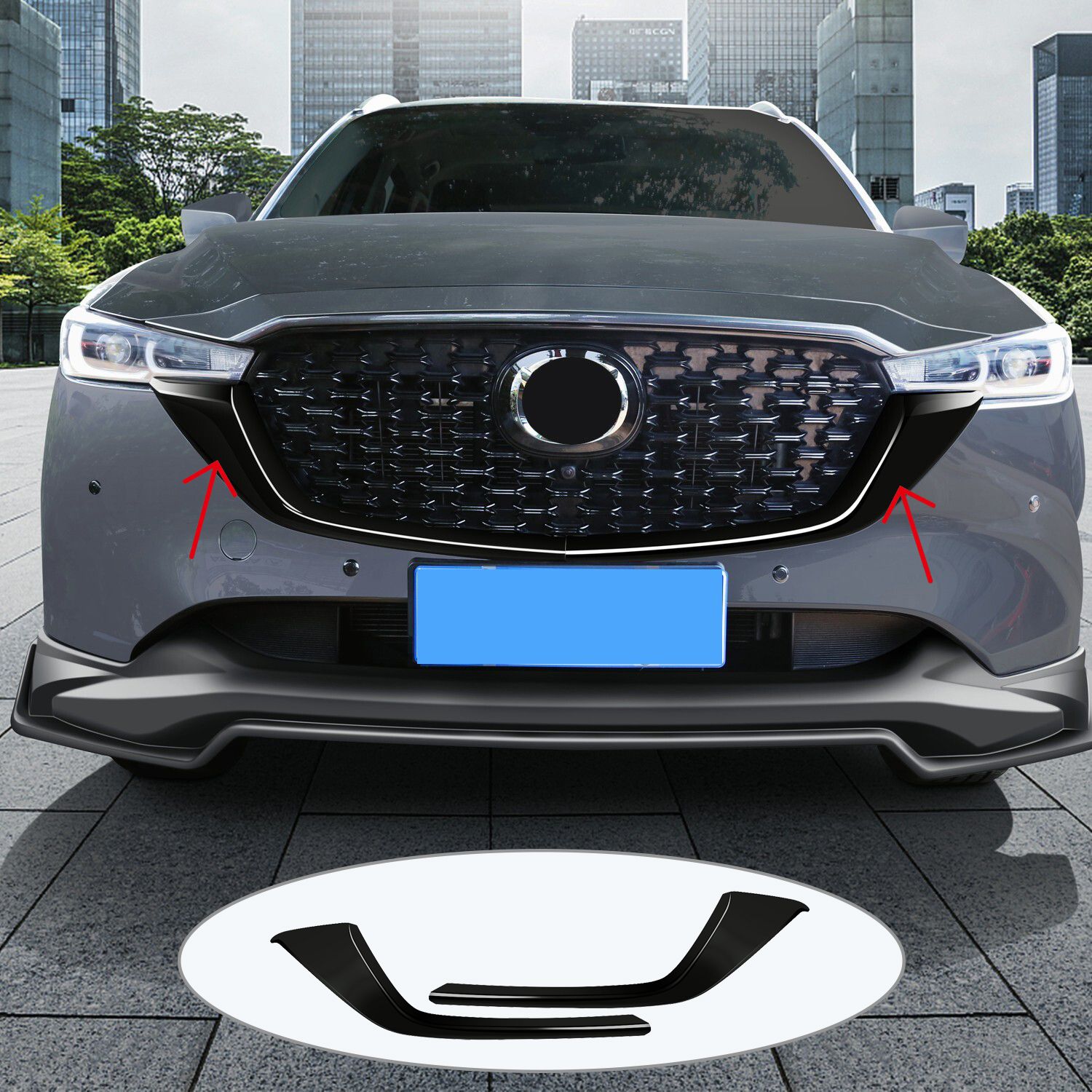マツダ CX-5 CX5 2022-2025用 フロントグリルサイドトリムストリップ グロッシーブラック