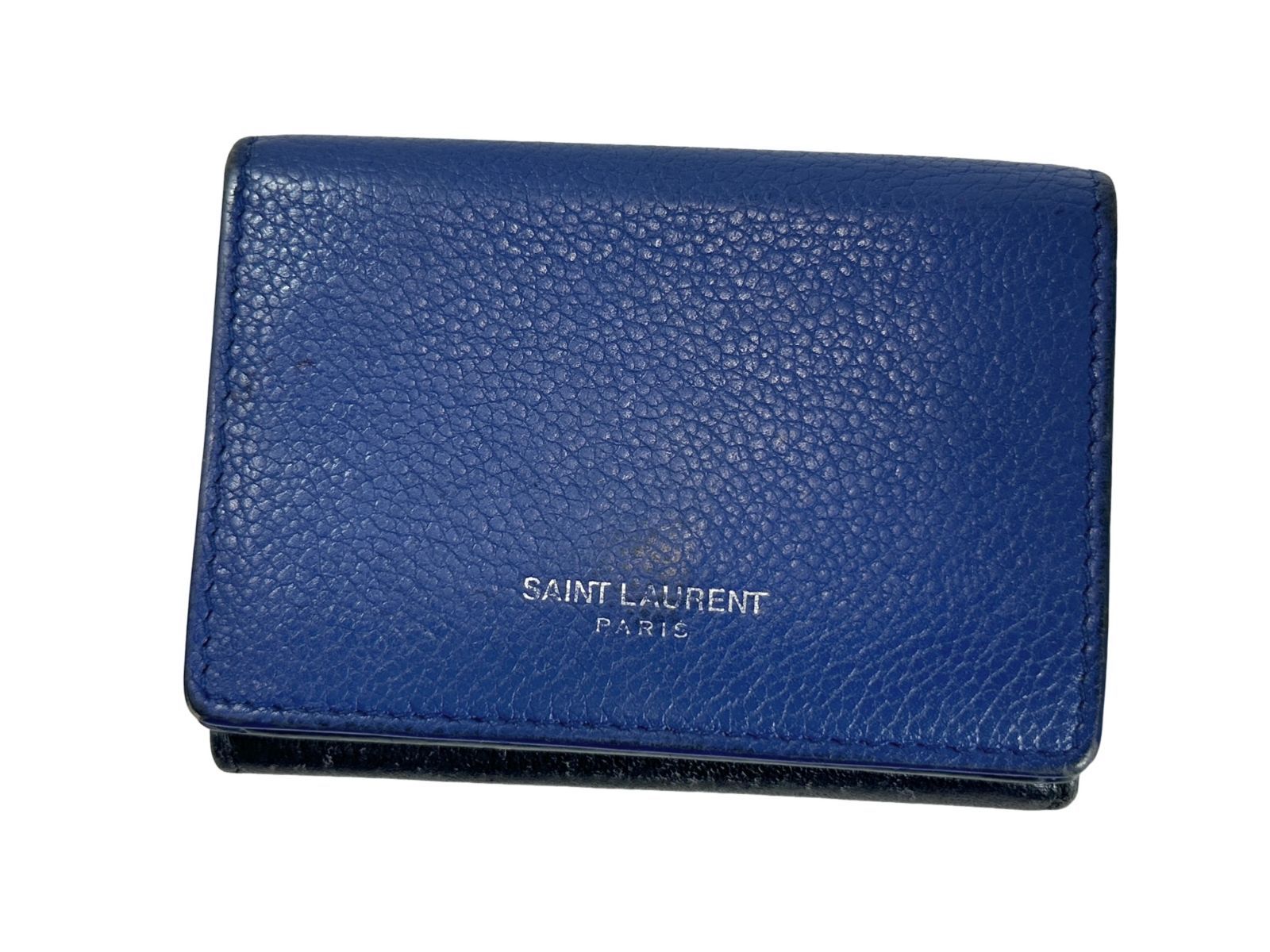 SAINT LAURENT サンローラン タイニーウォレット 三つ折り コンパクト 財布 レザー バイカラー 459784 ブルー ネイビー