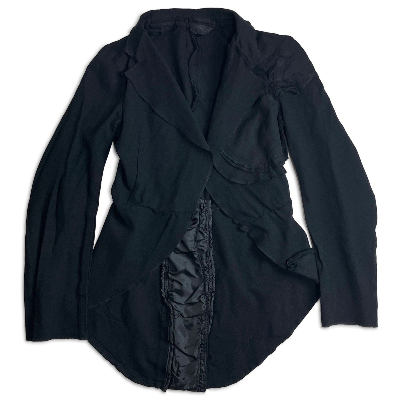 【美品 2010AW】COMME des GARCONS ポリ縮絨 再構築 燕尾 ボタンレス テーラードジャケット ブラック アーカイブ コムデギャルソン 2000000027081
