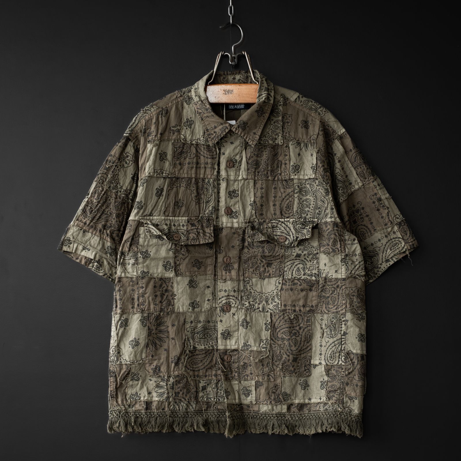 [SALE] 新品 【Universal Style Wear】 HAV-A-HANK bandanna patchwork s/s shirt (olive) |ユニバーサルスタイルウェア バンダナ パッチワーク シャツ