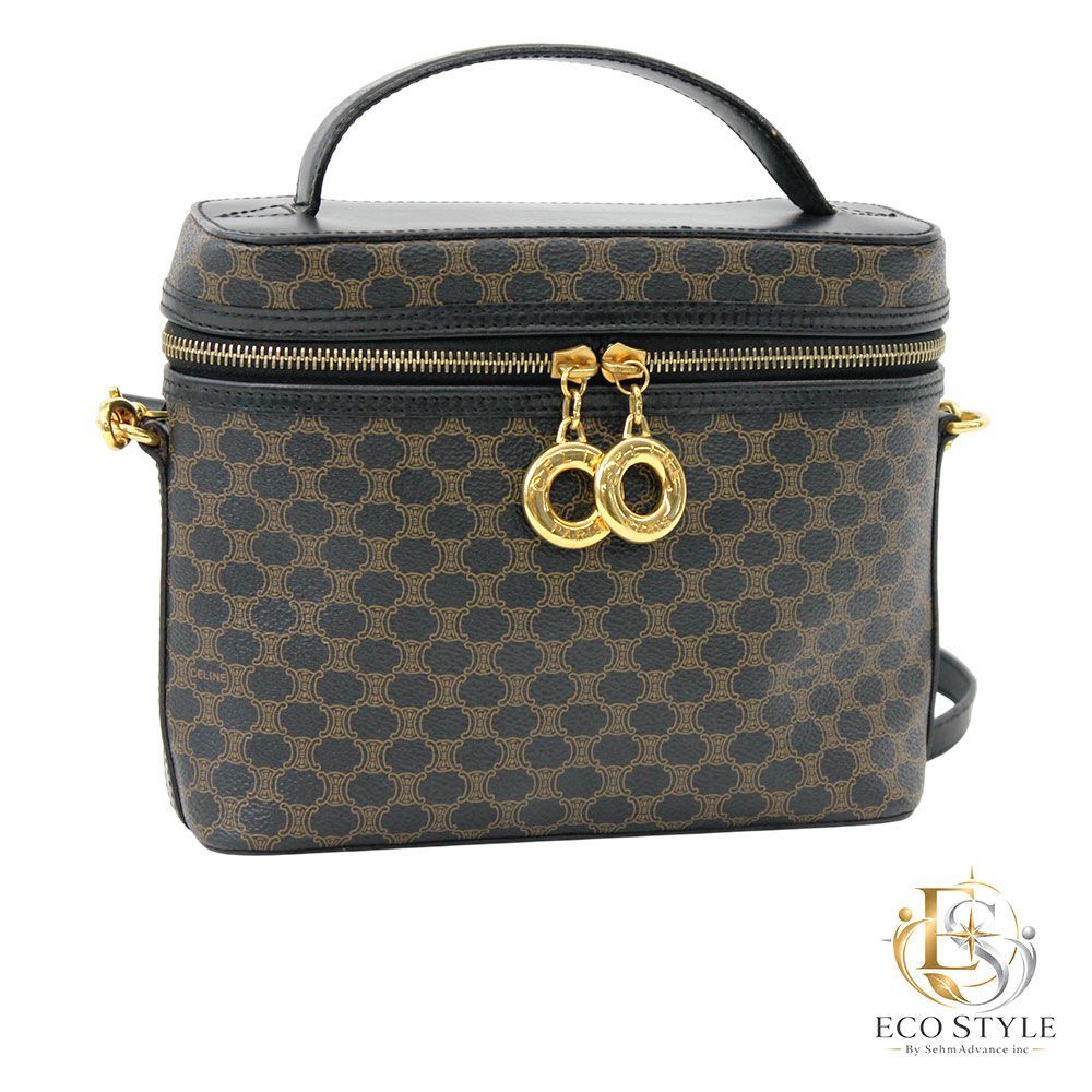 CELINE(セリーヌ)黒マカダム柄PVCレザー ヴィンテージ 2WAY バニティバッグ(中古C　00008-CE009)