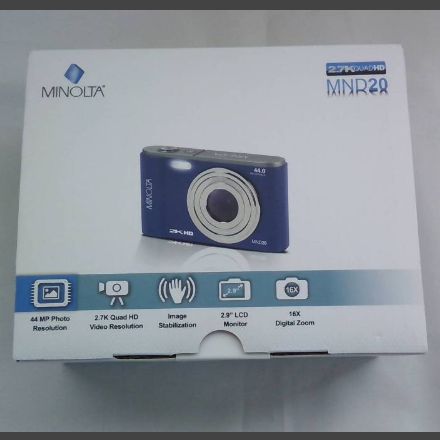 【極美品・付属品多数】Minolta ミノルタ MND20 デジタルカメラ シルバー 4400万画素 2.7K高画質 元箱・SDカード付き 動作品 B-276