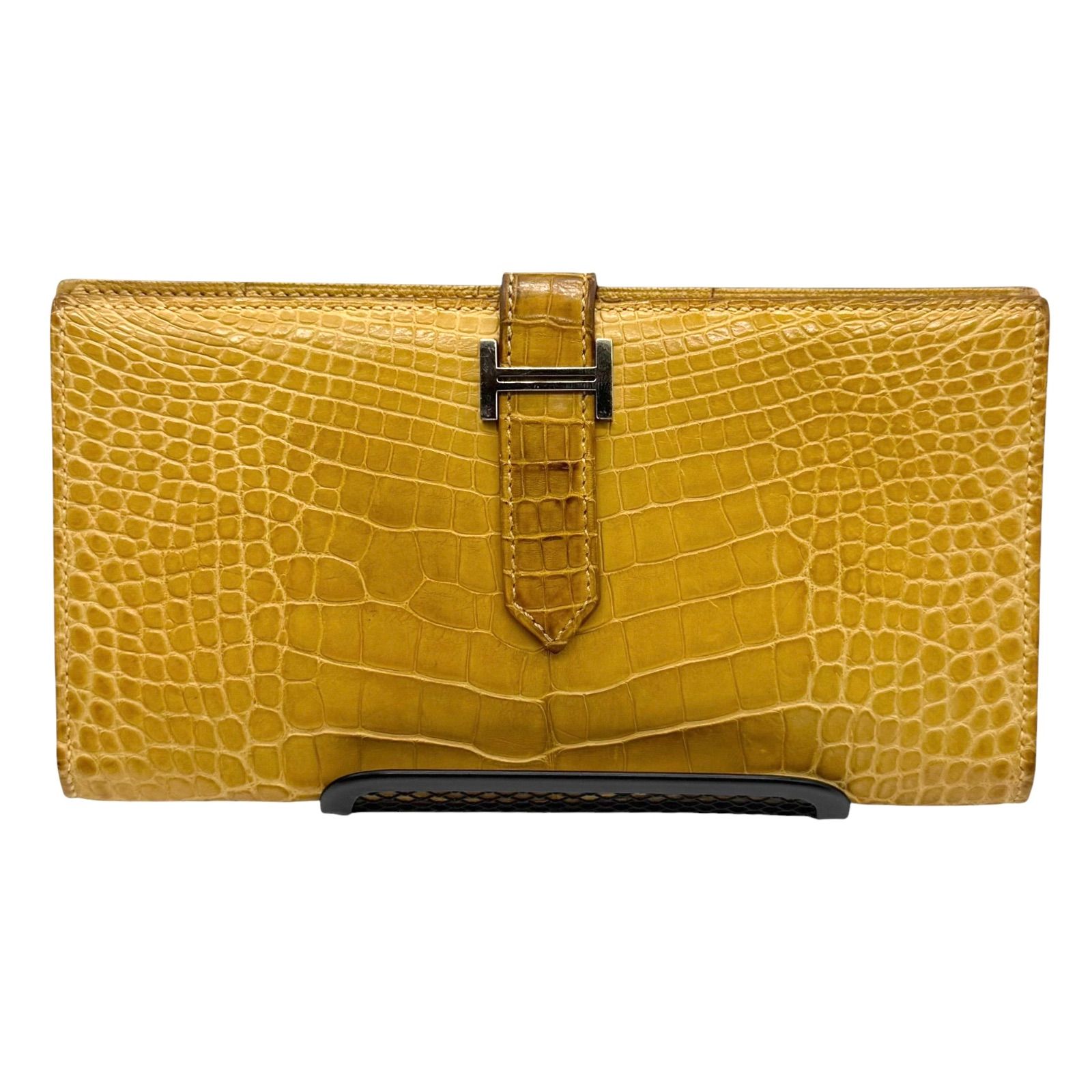 HERMES　エルメス　ベアンスフレ　長財布　アリゲーター　クロコダイル　シルバー金具　□R刻印　2014年製　ロングウォレット　二つ折り　レディース　メンズ　ユニセックス　ブランド　ハイブランド　dp9