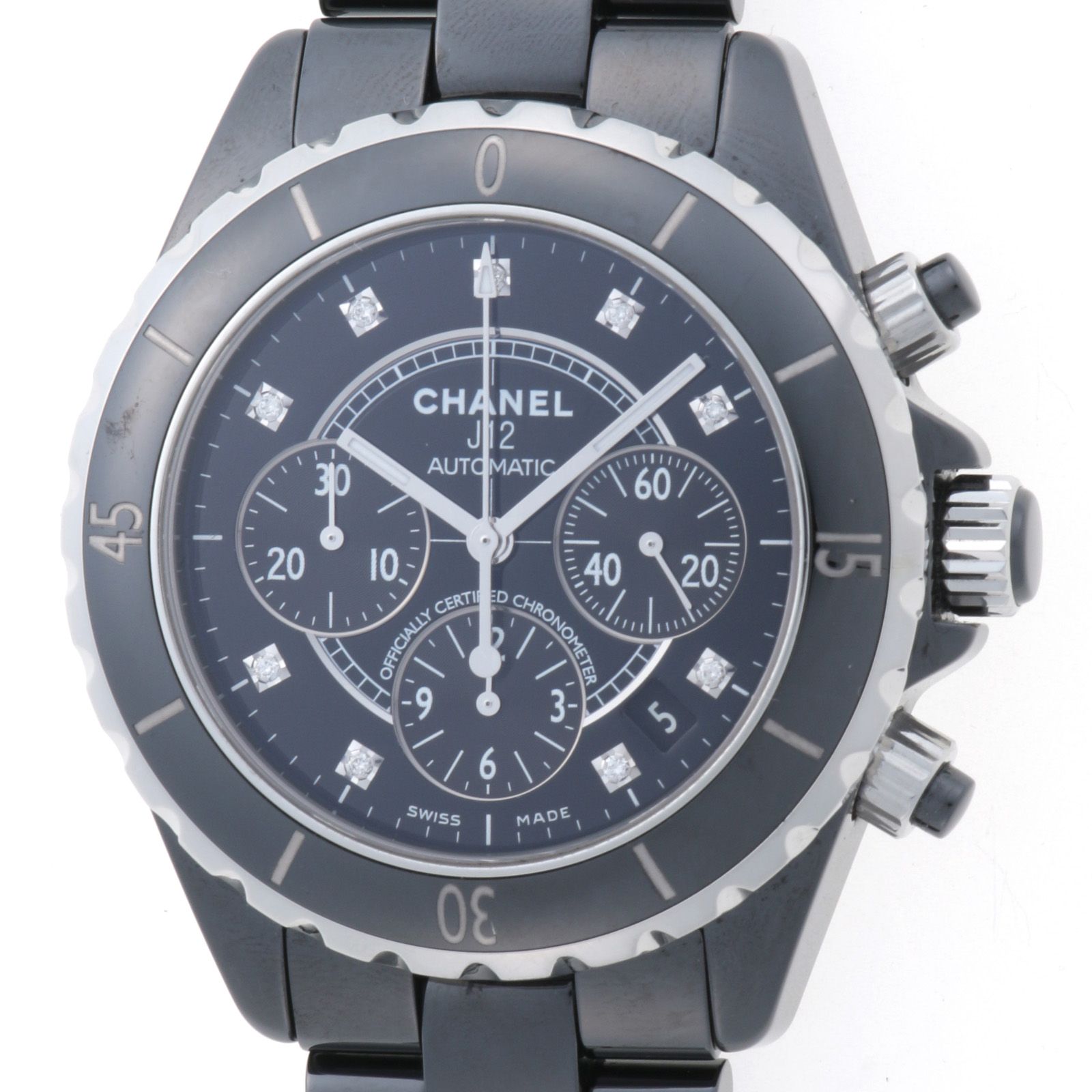 CHANEL シャネル J12クロノグラフ 41mm H2419 腕時計 ブラックセラミック ブラック9Pダイヤモンド文字盤 自動巻き メンズ 【中古】460