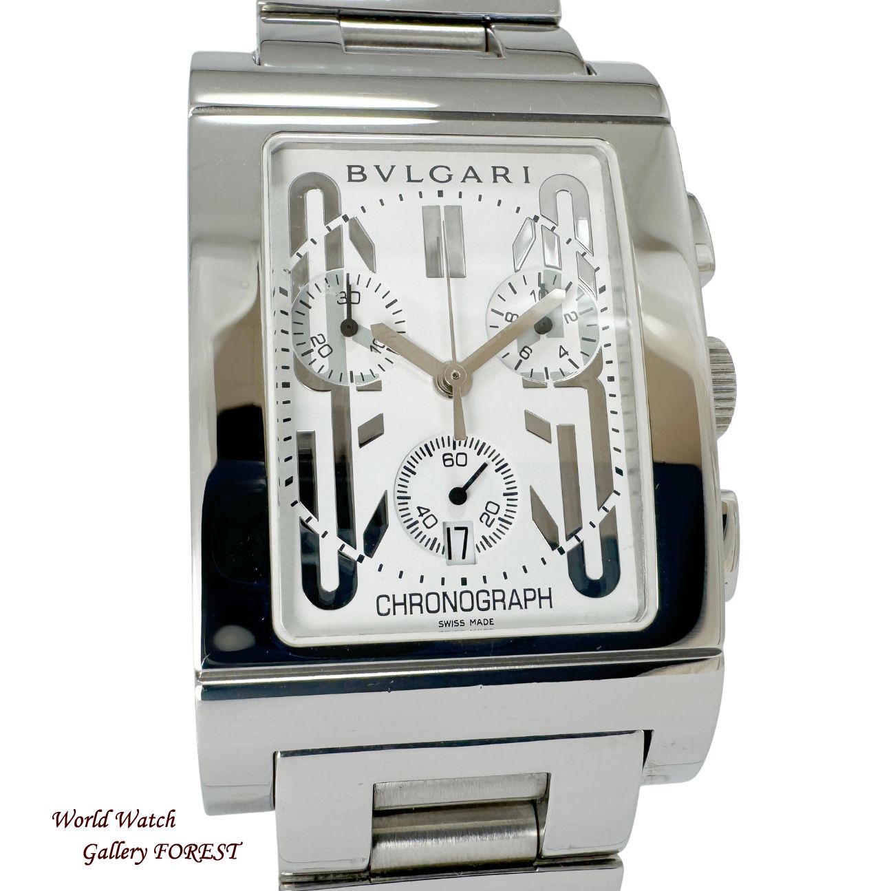 ☆新品仕上げ☆ブルガリ BVLGARI☆レッタンゴロ RTC49S クロノグラフ 中古 メンズ腕時計 クオーツ 白文字盤