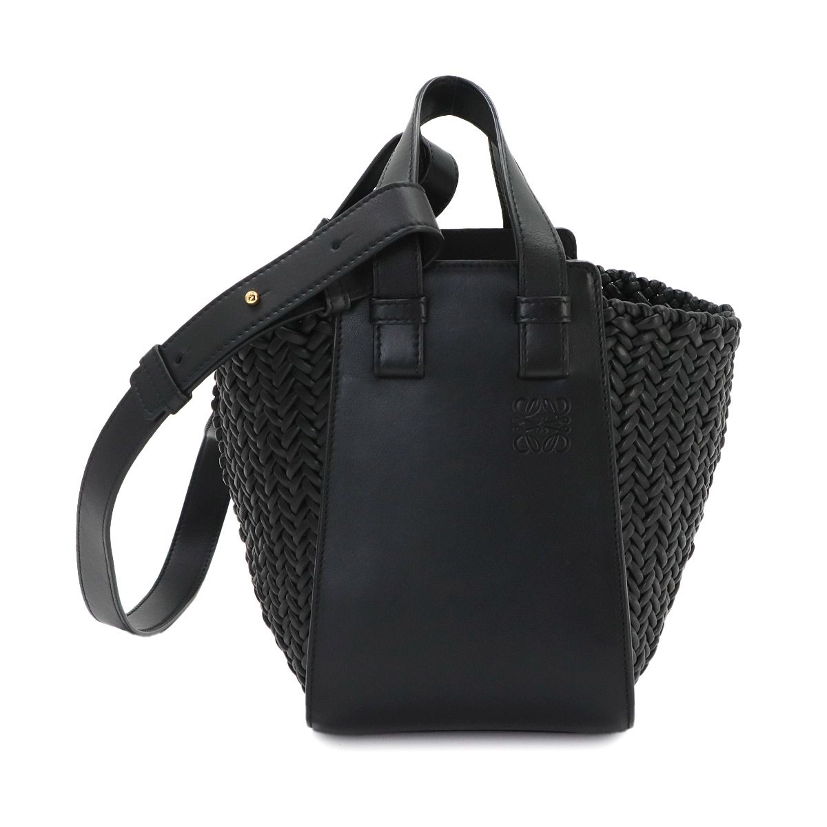 未使用 展示品 ロエベ LOEWE ハンモック コンパクト 2way ハンド ショルダー バッグ レザー ブラック A538H13X36 ゴールド 金具 90331187