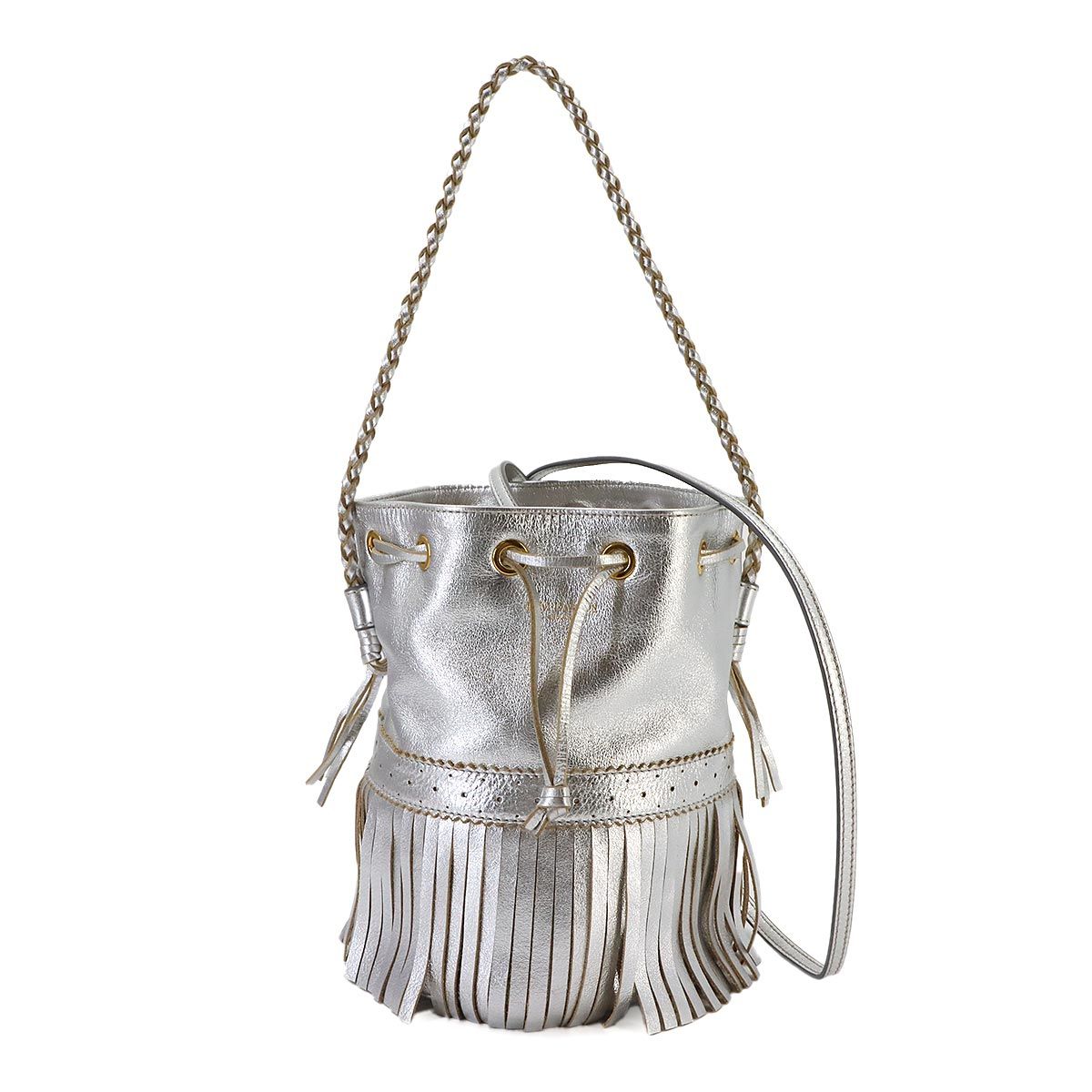 美品 ジェイアンドエム デヴィッドソン J&M DAVIDSON カーニバル フリンジ 巾着型 2way ハンド ショルダー バッグ レザー 90336401