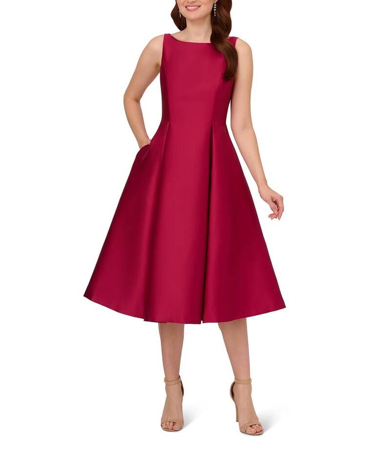 アドリアナ パペル レディース トップス ワンピース A ライン ノースリーブ Adrianna Papell Boat Neck Sleeveless ALine Taffeta Dress Red