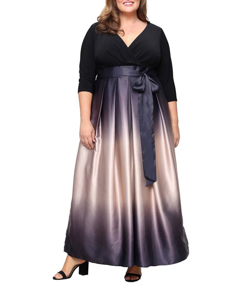 イグナイト レディース トップス ワンピース Vネック プラスサイズ サテン スカート ジャージー Ignite Evenings Plus Size Satin Charmeuse Ombre Sk