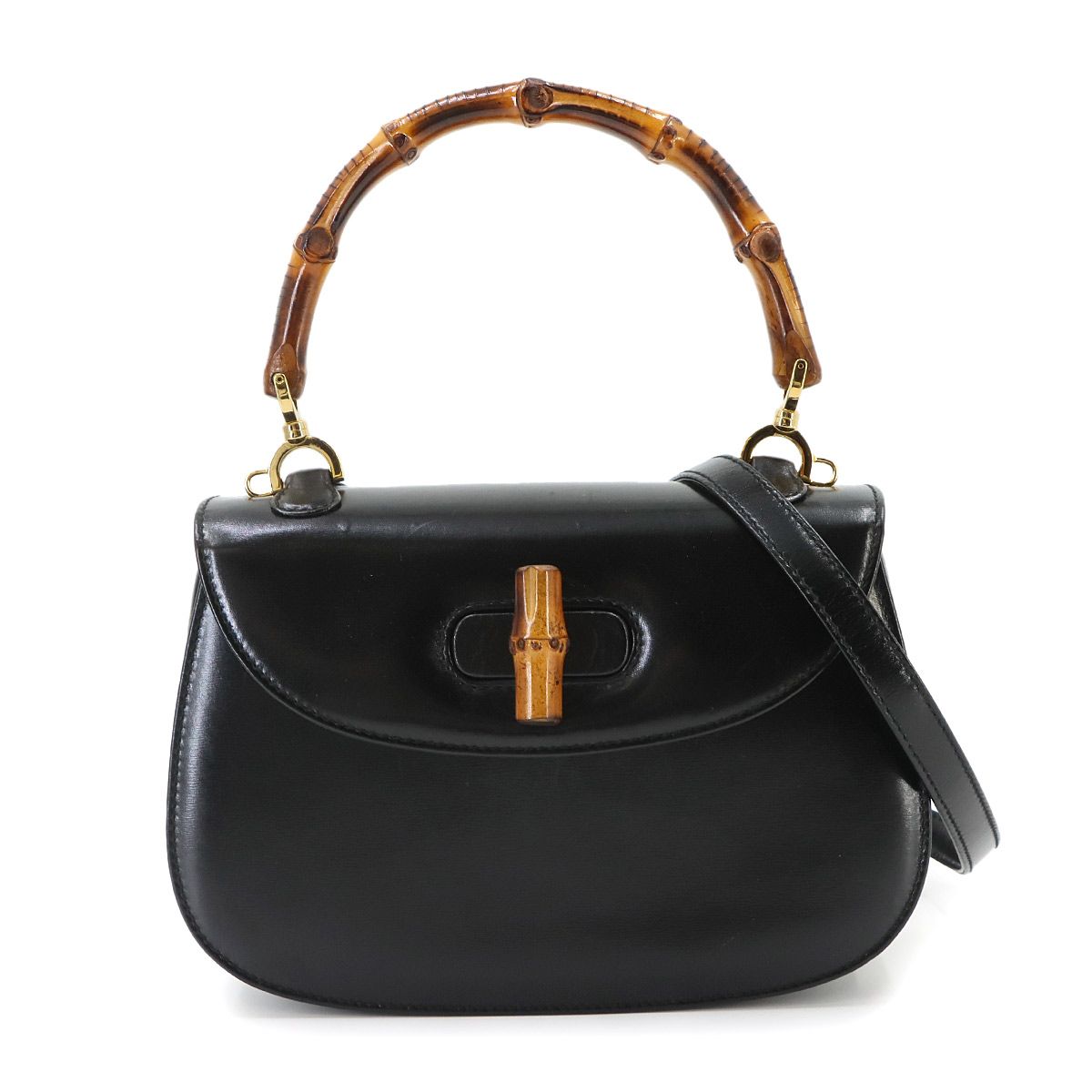 グッチ GUCCI バンブー ミニ 2way ハンド ショルダー バッグ レザー ブラック 000 2046 0188 ゴールド 金具 ヴィンテージ 90336773