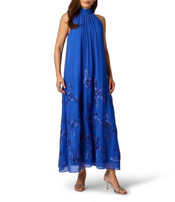 アドリアナ パペル レディース トップス ワンピース シフォン ミディ ホルター Adrianna Papell 3D Soutache Beaded Chiffon Halter Neck Midi