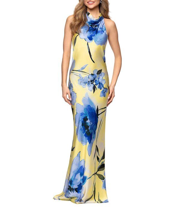 ベッツィアンドアダム レディース トップス ワンピース フラワー柄 サテン フラワー ホルター Betsy Adam Halter Neck Floral Satin Tie Dress Yellow