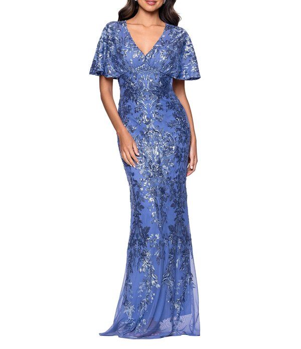 ベッツィアンドアダム レディース トップス ワンピース メッシュ スパンコール Betsy Adam Short Sleeve Sequin Mesh Gown Periwinkle