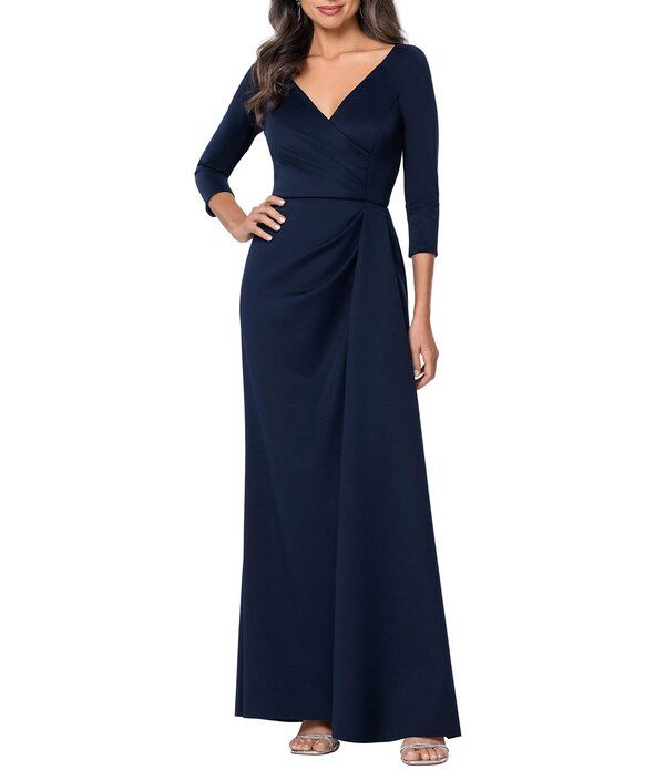 エスケープ レディース トップス ワンピース Vネック スキューバ Xscape Scuba Long Sleeve V Neck Gown Midnight
