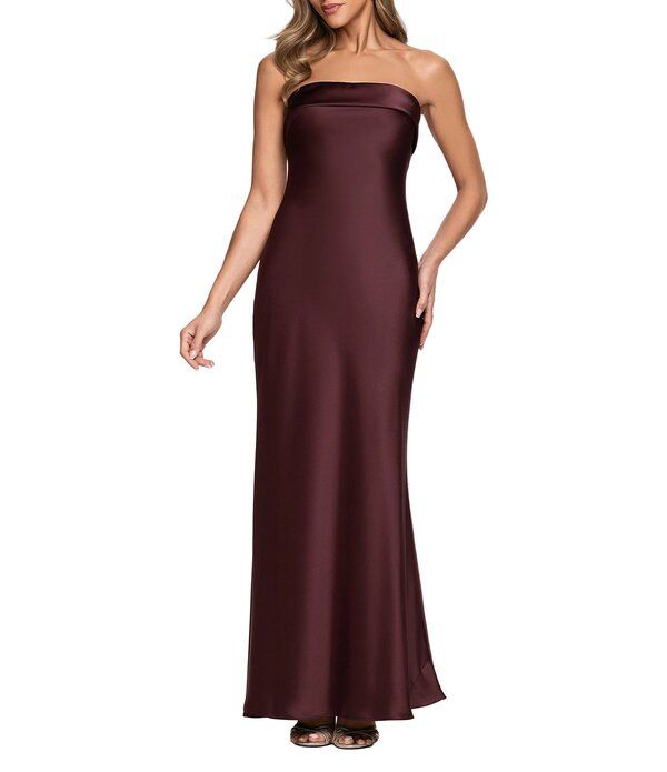 エスケープ レディース トップス ワンピース サテン ストラップレス Xscape Long Satin Strapless Gown Chocolate チョコレート