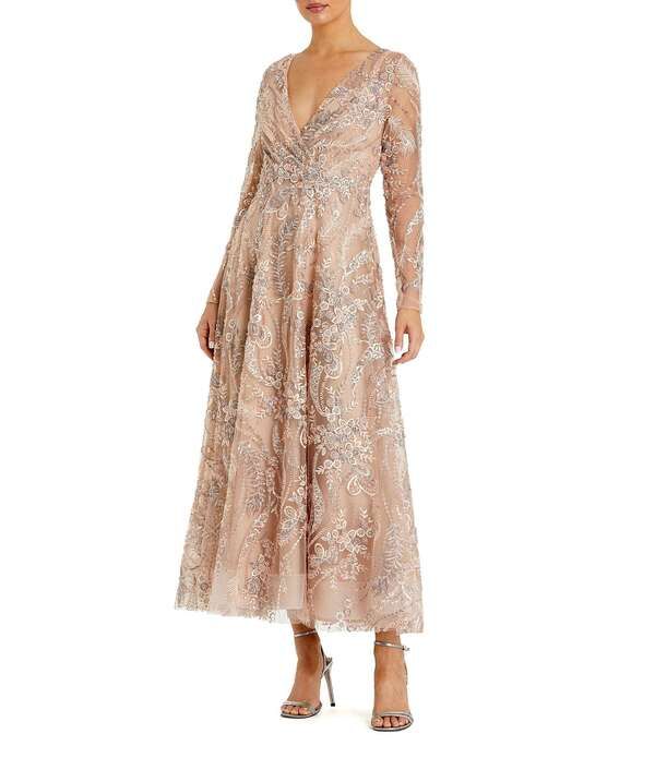 マックダガル レディース トップス ワンピース Vネック フラワー柄 刺繍 フラワー Mac Duggal Floral Embroidered Long Sleeve V Neck Dress Ch