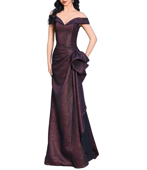 テラニクチュール レディース トップス ワンピース フリル Terani Couture Foil Jacquard Off The Shoulderuffled Mermaidress Vino