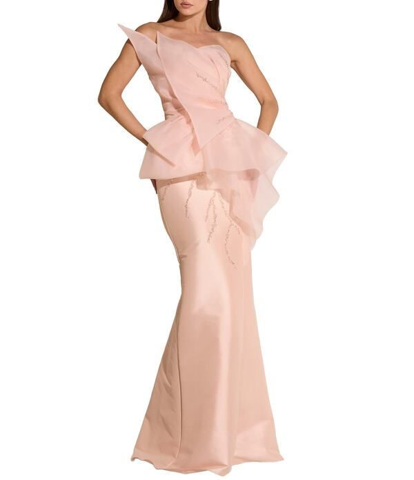 テラニクチュール レディース トップス ワンピース アシンメトリー ストラップレス Terani Couture Asymmetrical Neck Straplessheath Longown Bl