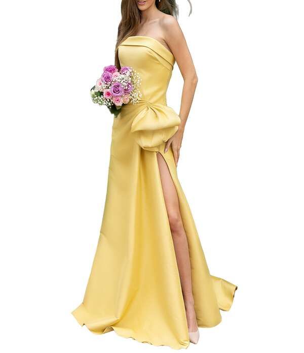 テラニクチュール レディース トップス ワンピース A ライン フリル ストラップレス Terani Couture Mikado Straplesside Ruffle ALine Longown