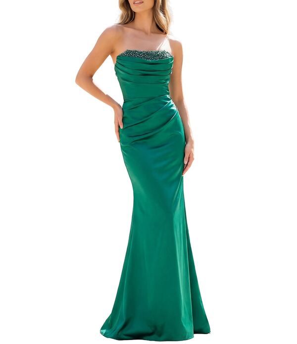 テラニクチュール レディース トップス ワンピース サテン ストラップレス Terani Couture Straplessatin Column Gown Emerald エメラルド