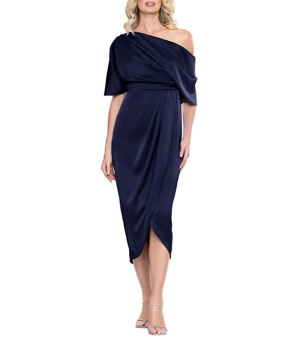 ベッツィアンドアダム レディース トップス ワンピース ミディ サテン Betsy Adam Satin One Shoulder Midi Dress Navy ネイビー