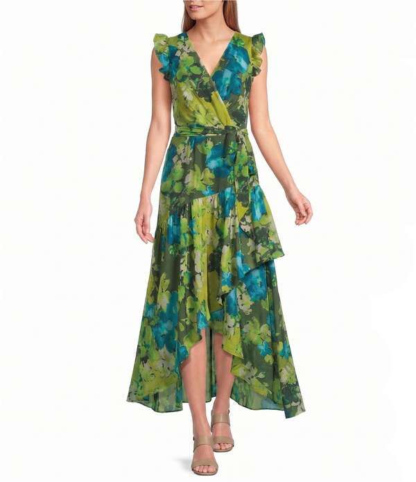 アンクライン レディース トップス ワンピース シフォン フラワー柄 プリント フラワー Anne Klein Chiffon Gauze Floral Print HiLo Wrap Dress I