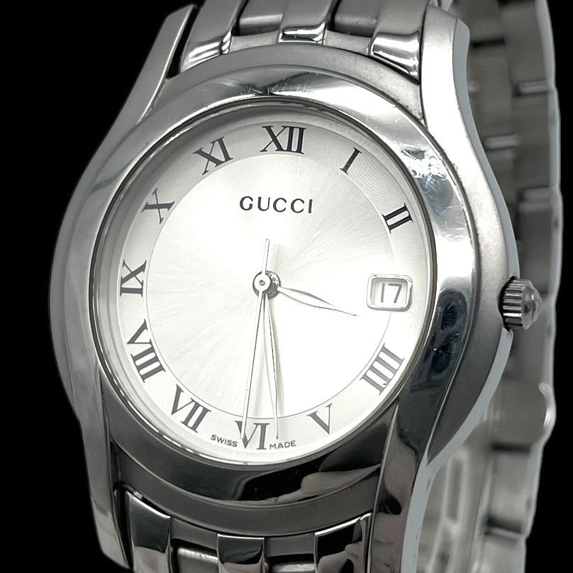 新品電池 GUCCI 5500M デイト 腕時計 クォーツ 新品電池 稼働品 GUCCI グッチ 5500M メンズ腕時計 クォーツ QZ 3針 SS