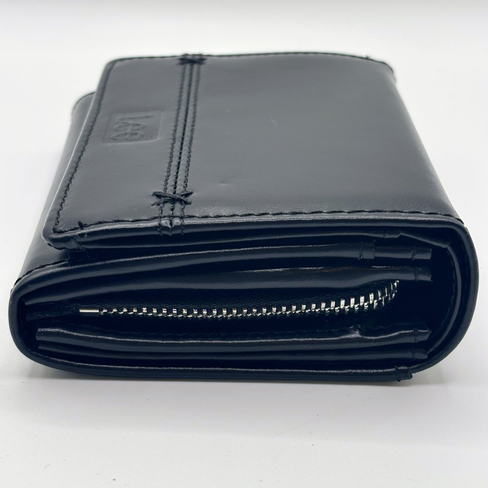 美品】Lee 二つ折り 財布 リー レザー ブラック 黒 牛革 ウォレット