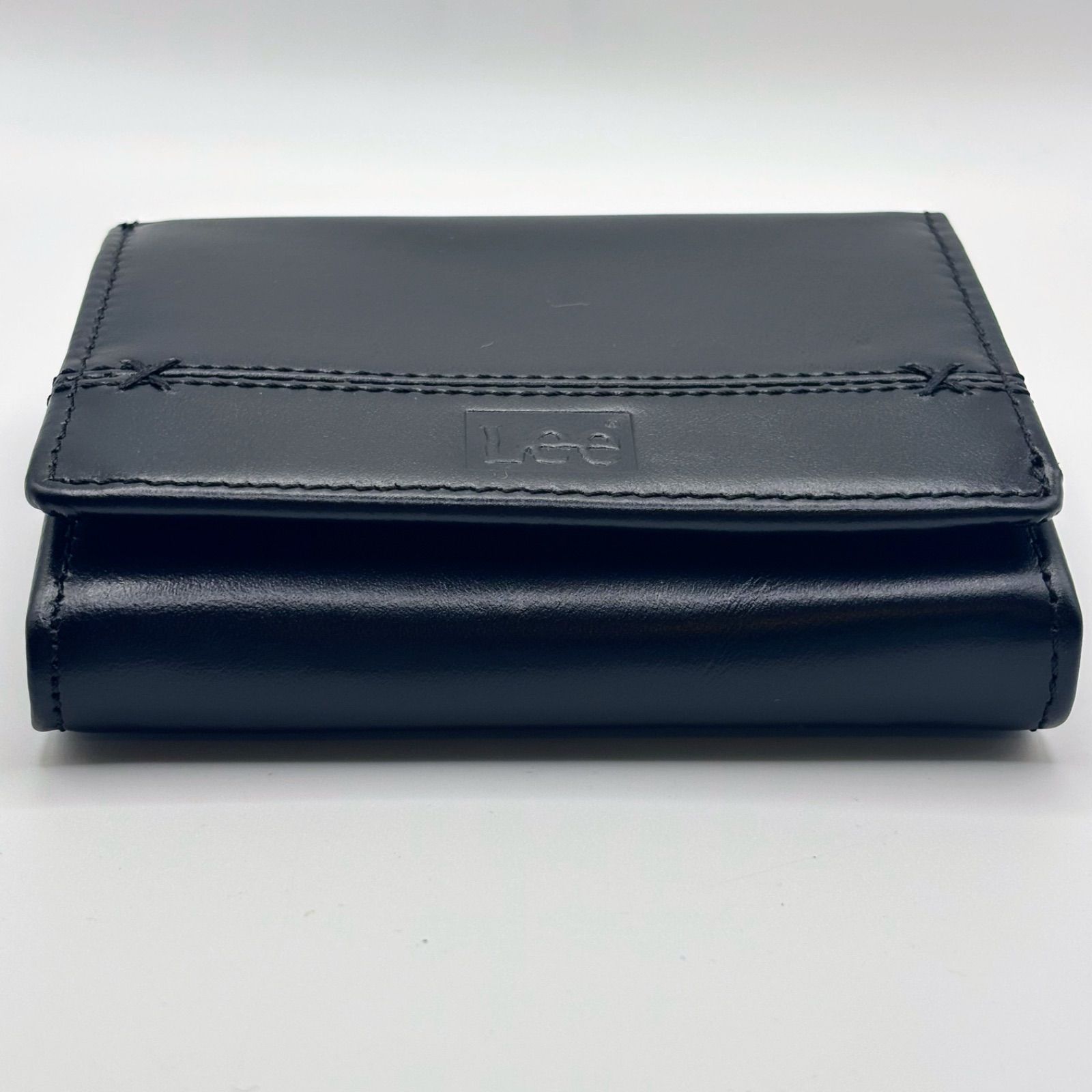 美品】Lee 二つ折り 財布 リー レザー ブラック 黒 牛革 ウォレット