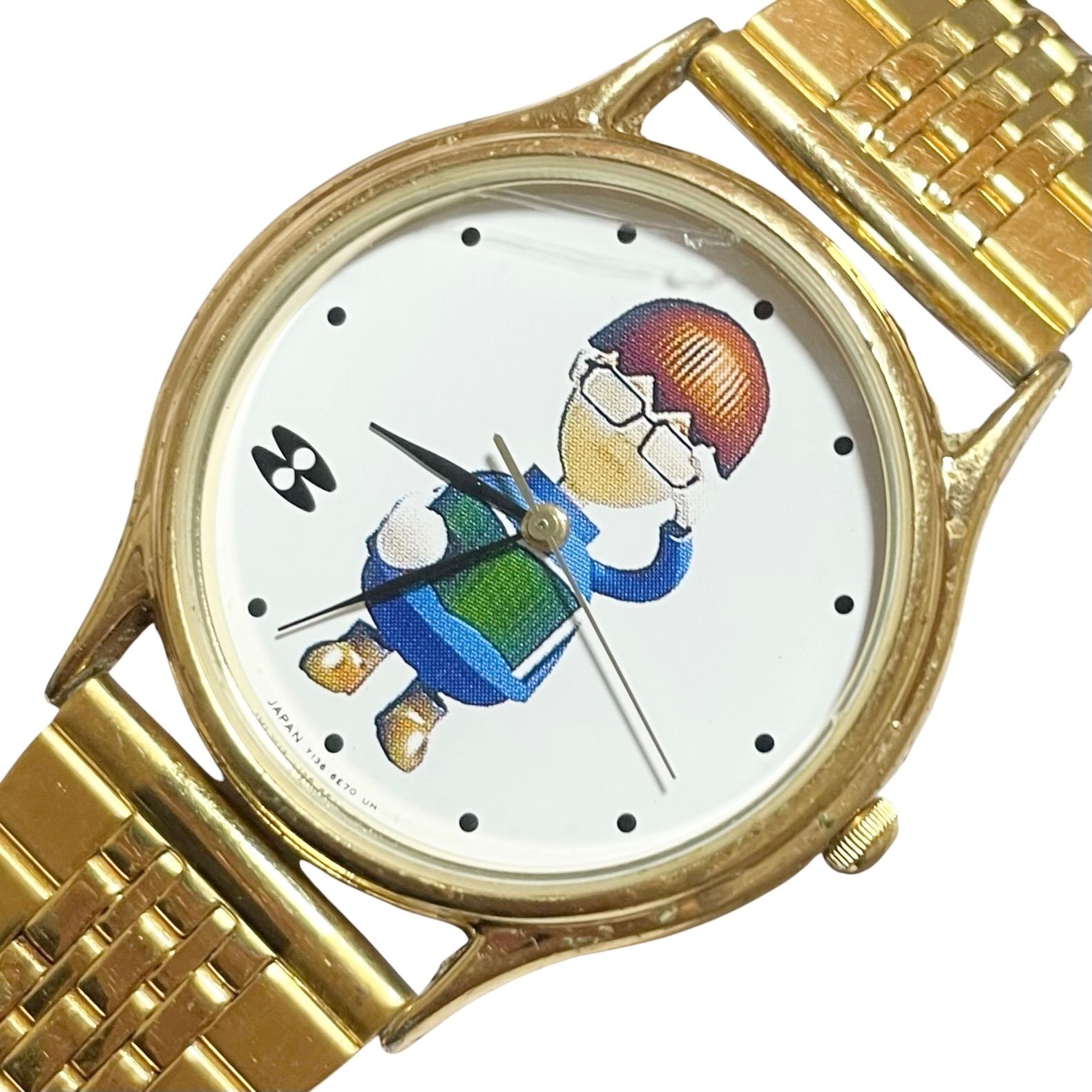 稼働/新品電池/希少品　SEIKO　セイコー　ALBA　アルバ　腕時計　平成教育委員会　コラボ　ヴィンテージ　Y2K　クォーツ　アナログ　3針　ホワイト文字盤　ゴールド　ラウンド【af8】