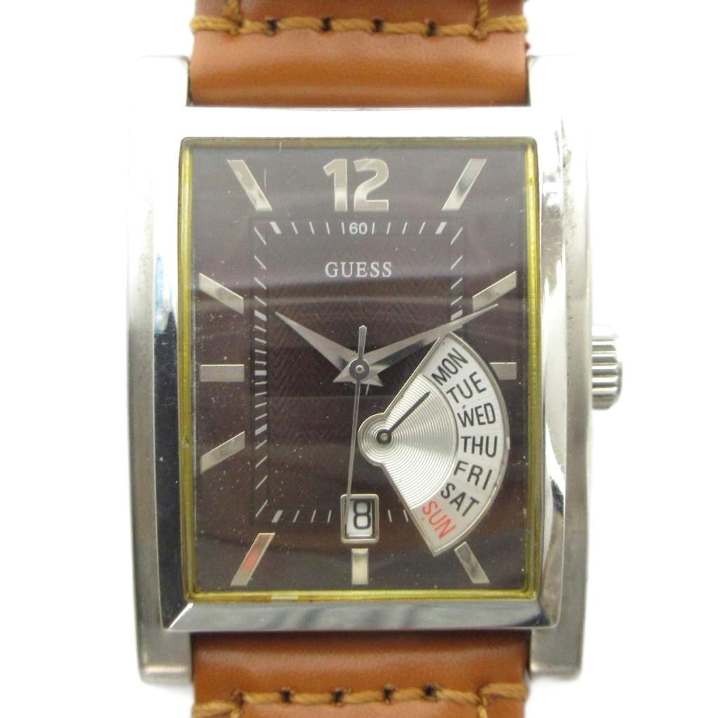 ゲス GUESS 111063G1 腕時計 ウォッチ クォーツ レザーベルト スクエア カレンダー付き シルバー色 ■GY11 /MQ