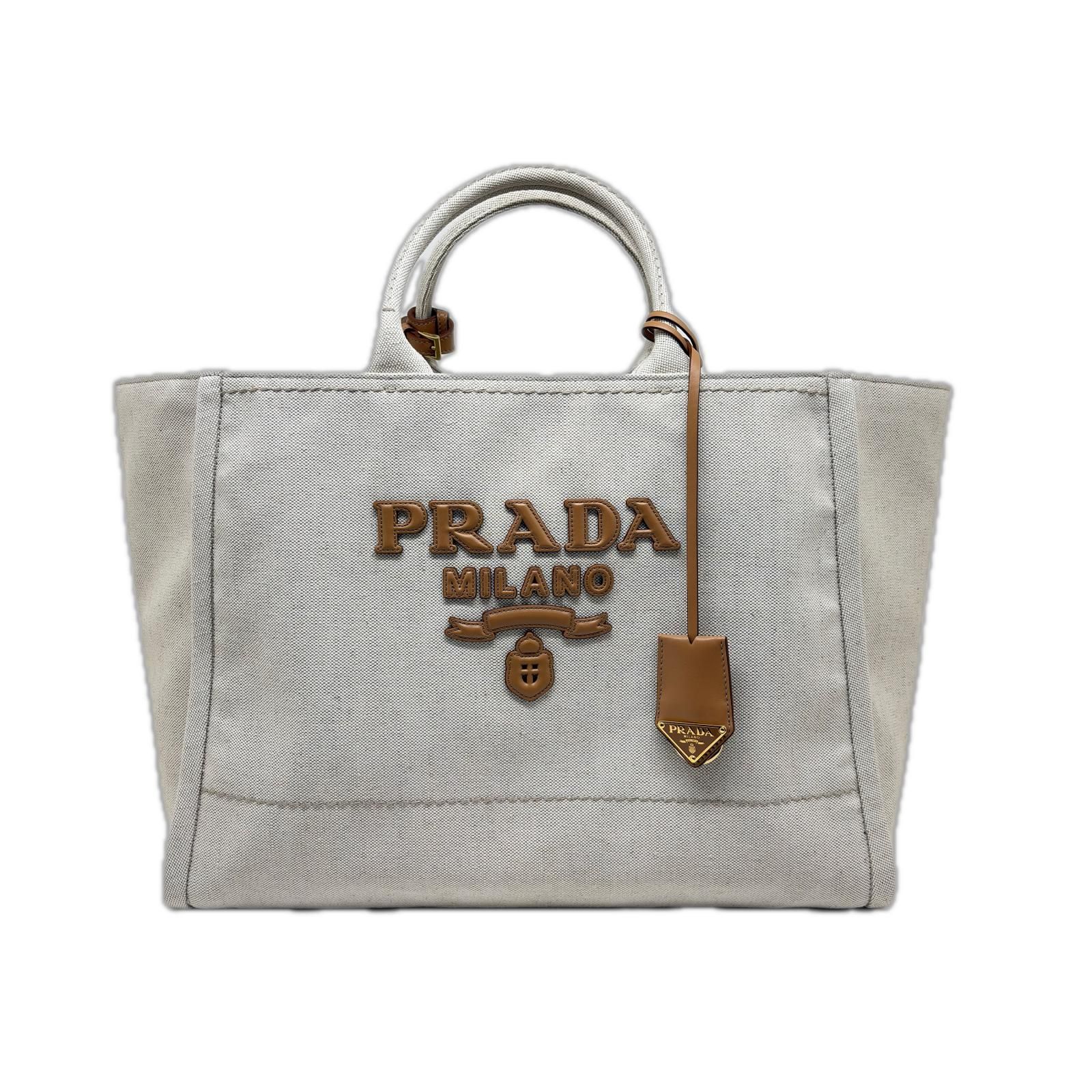 PRADA プラダ トートバッグ キャンバス レザー ホワイト ブラウン【中古】【200】 114,345円