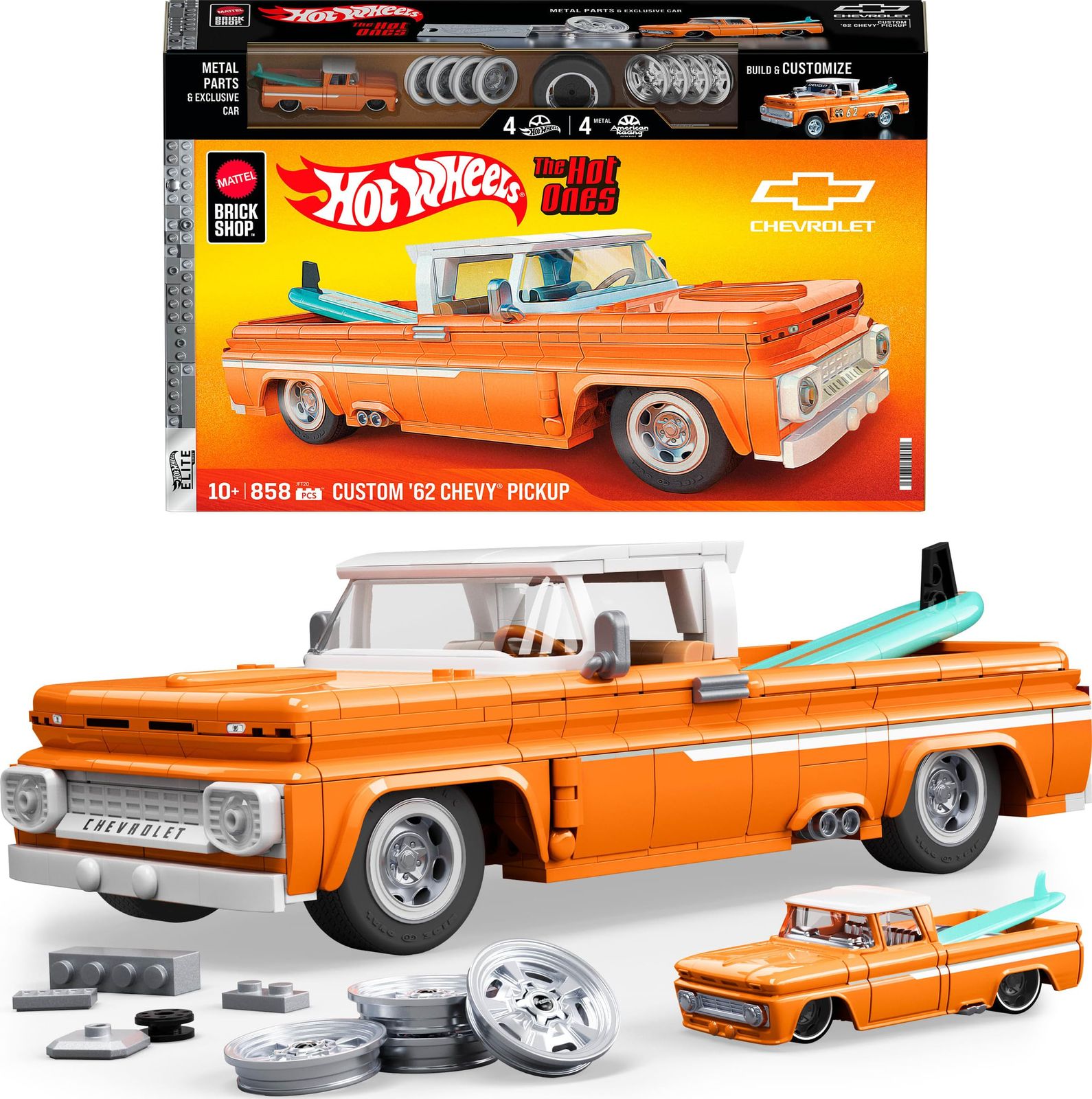 Mattel (マテル) ブリックショップ ホットウィール エリートシリーズ 組み立てセット カスタム'62シボレーピックアップ 858ピース リアルなディテールとカスタムデカール付き 大人のコレクターと10歳からの子供向け JFT20 [シボレー]