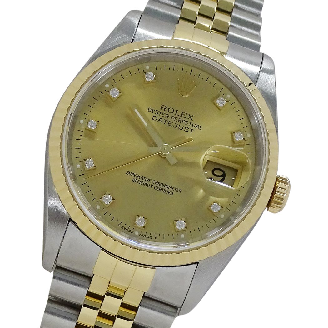 ロレックス ROLEX デイトジャスト 16233G X番 時計 メンズ ブランド 10P ダイヤモンド 自動巻き AT ステンレス SS ゴールド YG コンビ 磨き済み 【中古】
