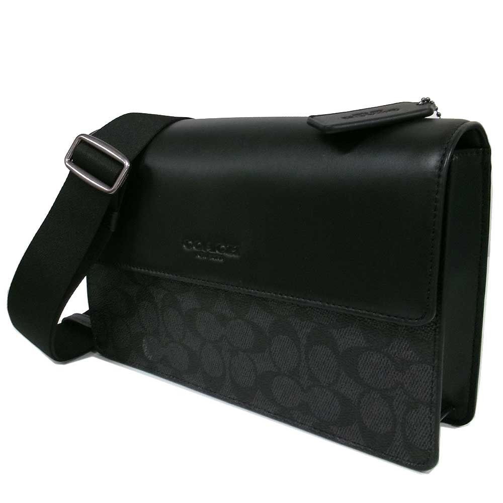 【新品】コーチ CCQ53 QBMI5 (チャコールxブラック) バッグ ショルダーバッグ COACH TURNER ターナー シグネチャー キャンバス レザー フラップ クロスボディ 斜めがけ アウトレット メンズ 送料無料