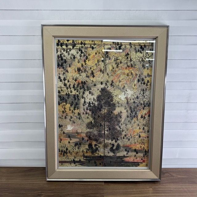 高橋　常雄 候鳥曼荼羅図 日本美術院所属 日本画家 日本画 渡り鳥 額装 約 68.5×88cm /517869