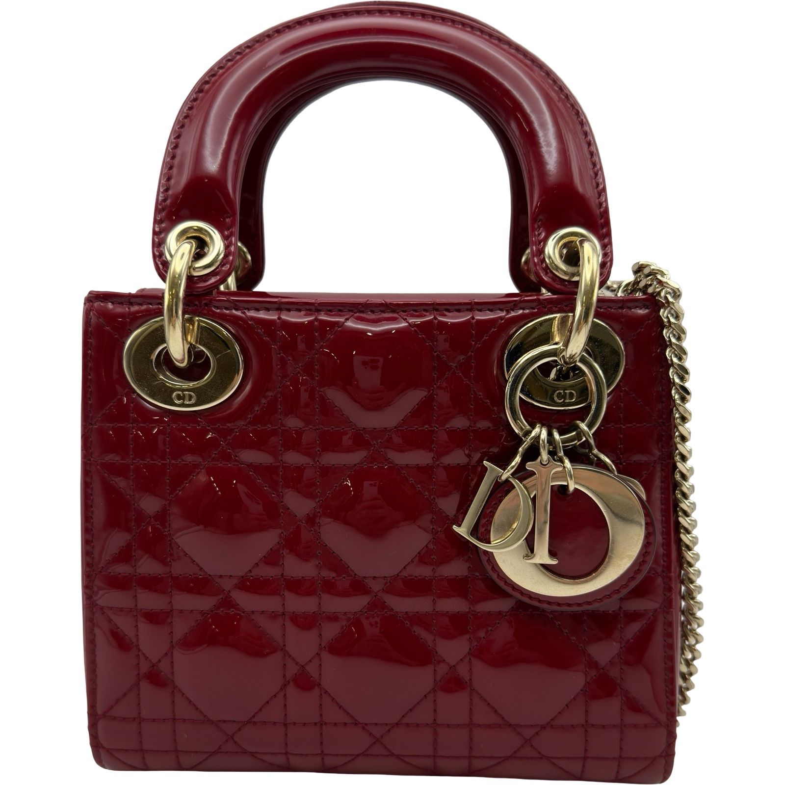クリスチャン・ディオール Christian Dior レディディオールミニ レッド ゴールド金具 パテント レディース ハンドバッグ