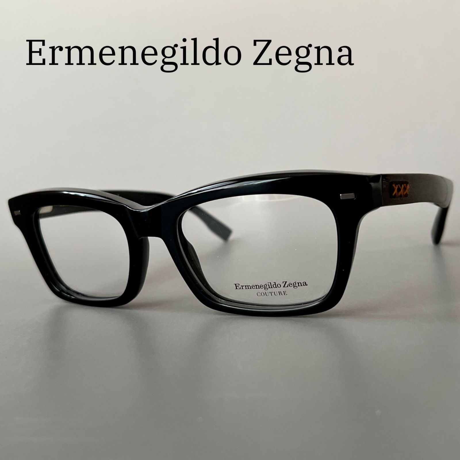 エルメネジルドゼニア メガネ Ermenegildo Zegna スクエア ブラック 黒ぶち イタリア製 メンズ 度入り スタイリッシュ 木目調 おしゃれ