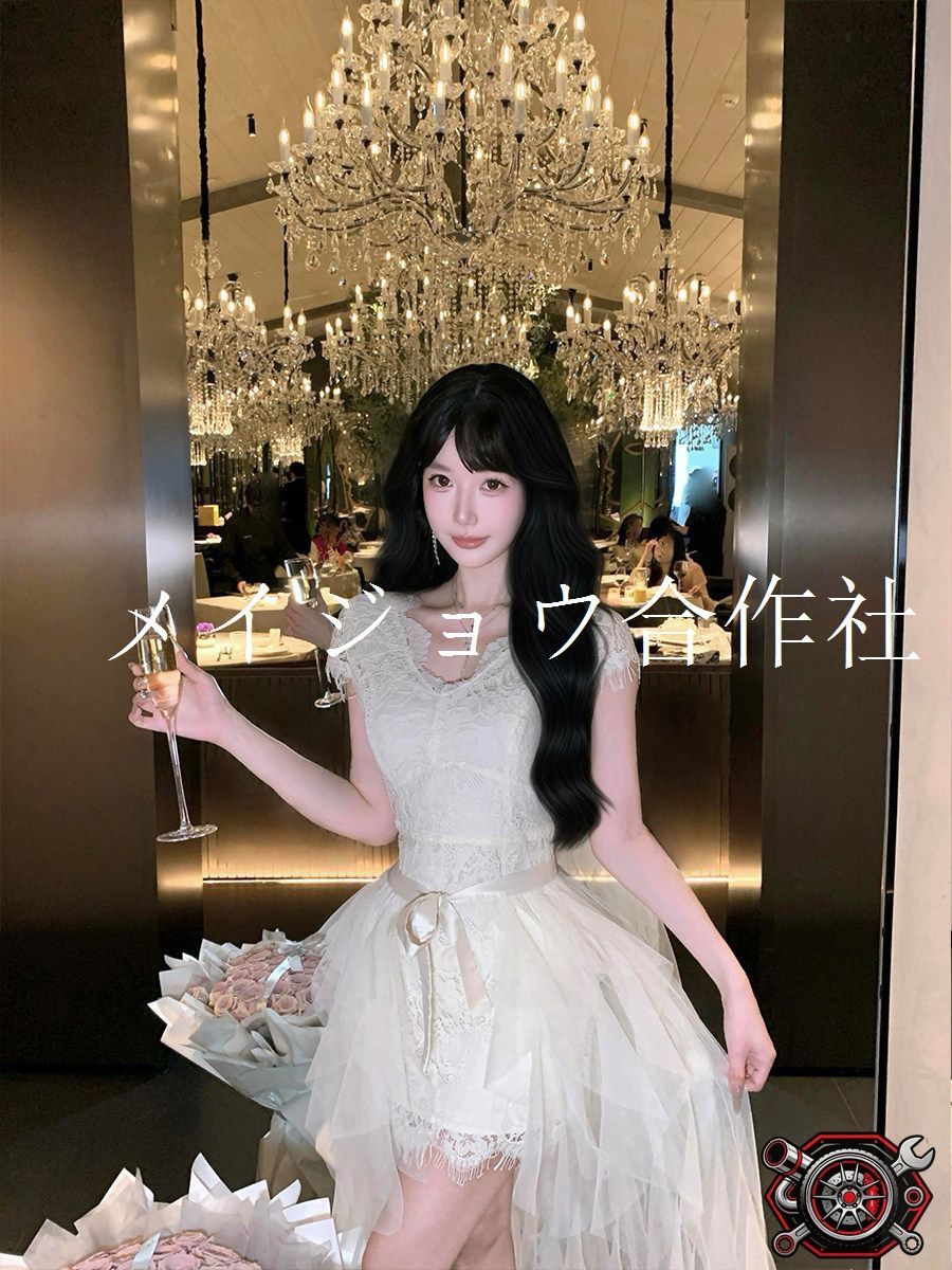パーティードレス ロングスカート トップスセット レース チュール ホワイト 成人式 結婚式 二次会 披露宴 ゲスト ウエストマーク Aライン 上品 華やか エレガント フェミニン おしゃれ