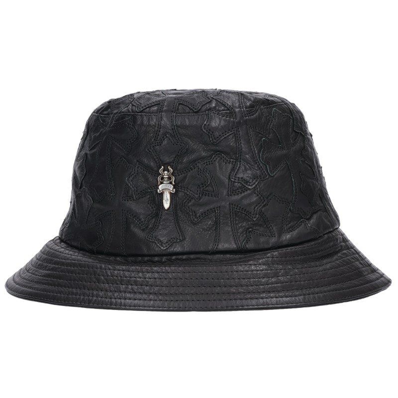 クロムハーツ HAT U CHUM LTHR セメタリークロスパッチレザーバケットハット帽子 メンズ M