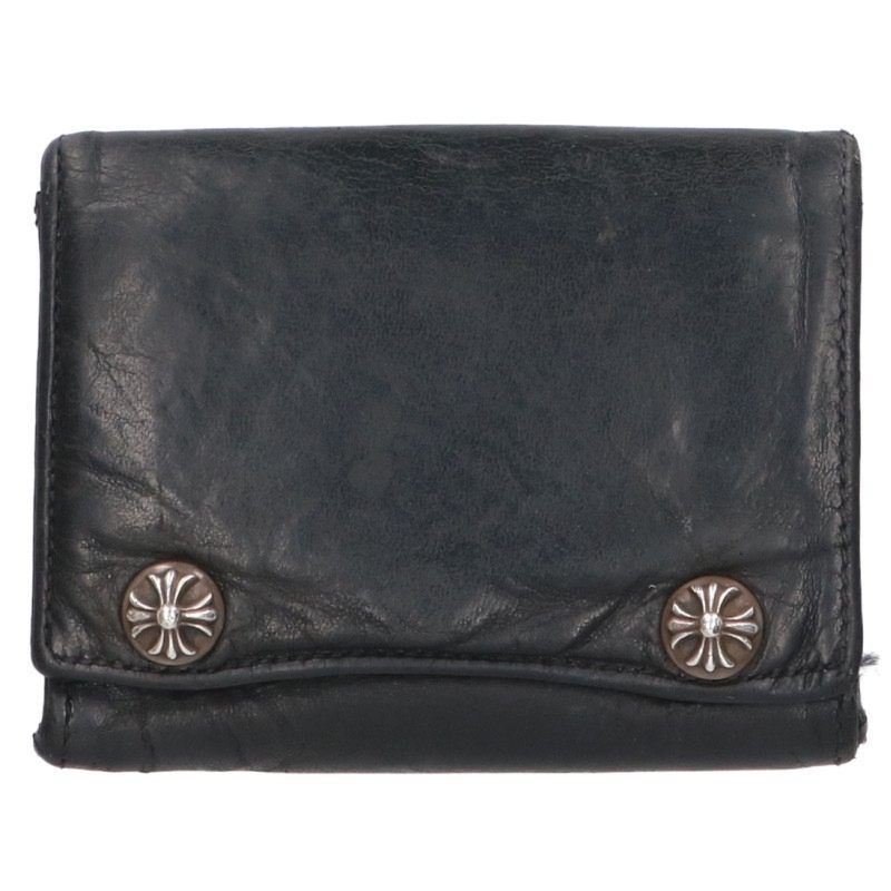 クロムハーツ 3FOLD/3フォールド クロスボタンレザーウォレット財布 メンズ