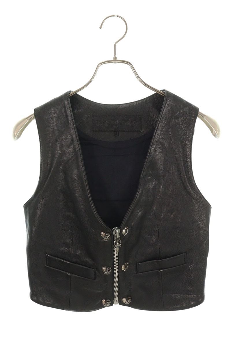 クロムハーツ 6BTN ZIP FRNT VEST オールド/ハート装飾レザーベスト レディース S