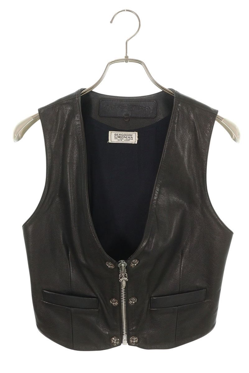 クロムハーツ 6BTN ZIP FRNT VEST クロスボールボタンバックレースアップレザーベスト レディース M